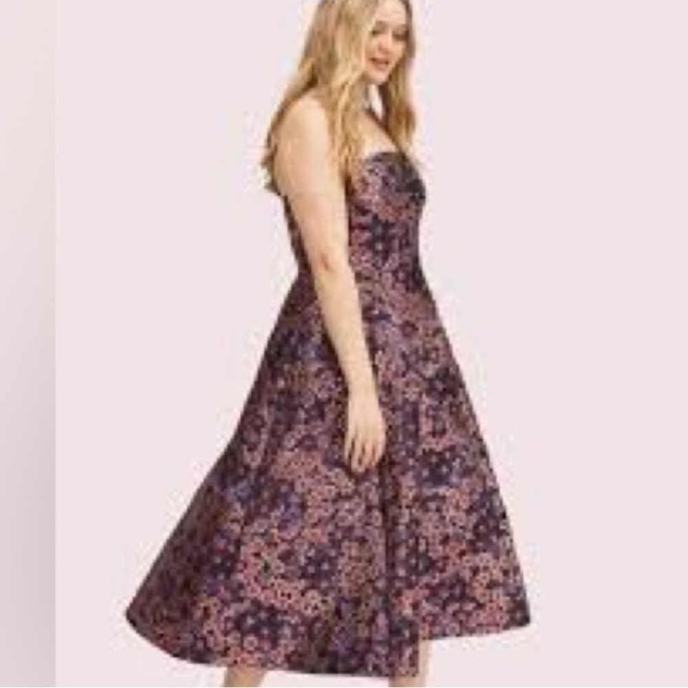 Kate Spade Floral jeweled  Purple, blk,Orange  Pacific Petals Strapless Dress